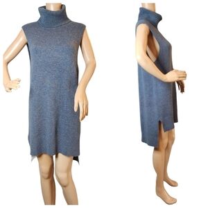 Garnet Hill wool-blend blue sleeveless  turtleneck sweater tunic dress. small.